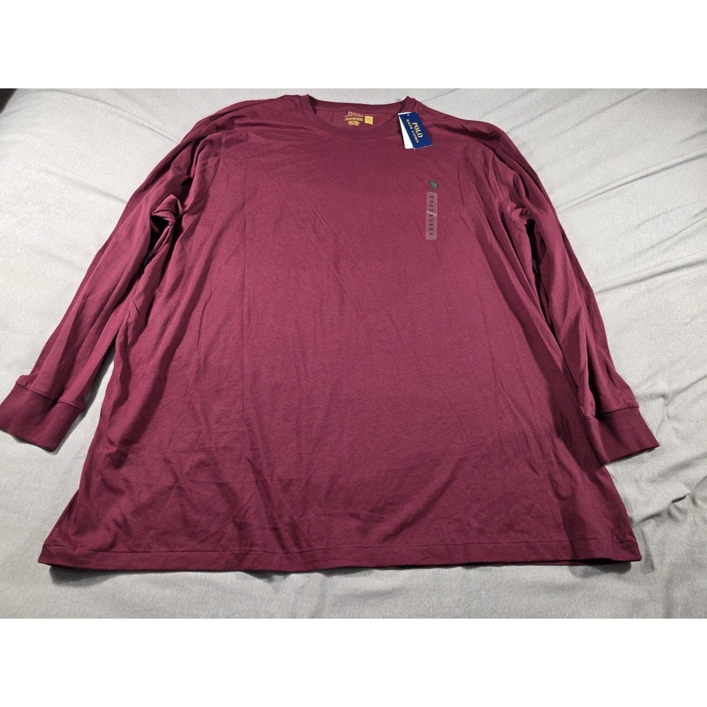 NWT POLO RALPH LAUREN CREW T-SHIRT 4XB BIG Wine Maroon Long Sleeve Green Pony